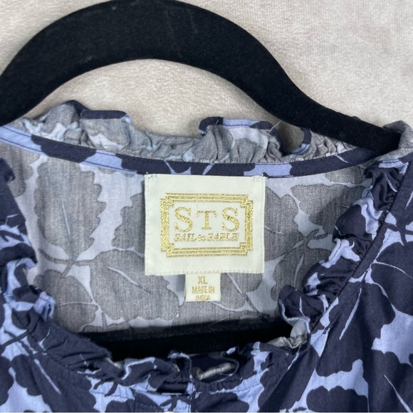 Sail To Sable Autumn Leaf Ruffle Bib Blouse In Blue Women's Size XL - Picture 2 of 6